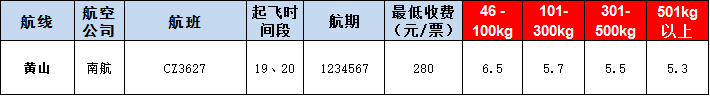 黃山空運(yùn)報價表-黃山飛機(jī)空運(yùn)價格-9月4號